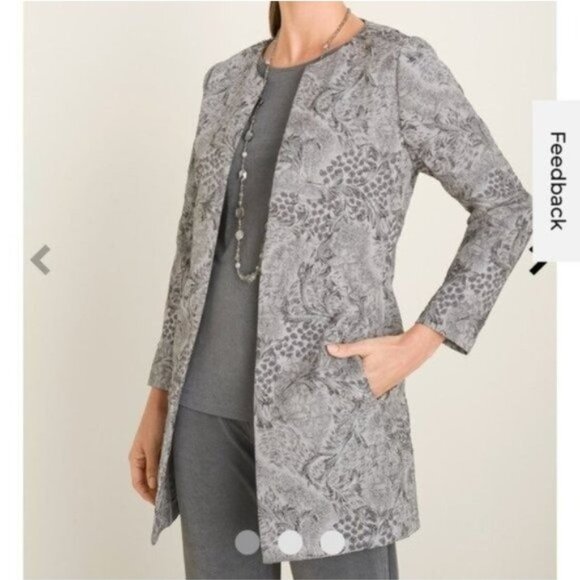 NWOT Chico's Travelers Collection Gray Printed Jacket - Picture 2 of 7